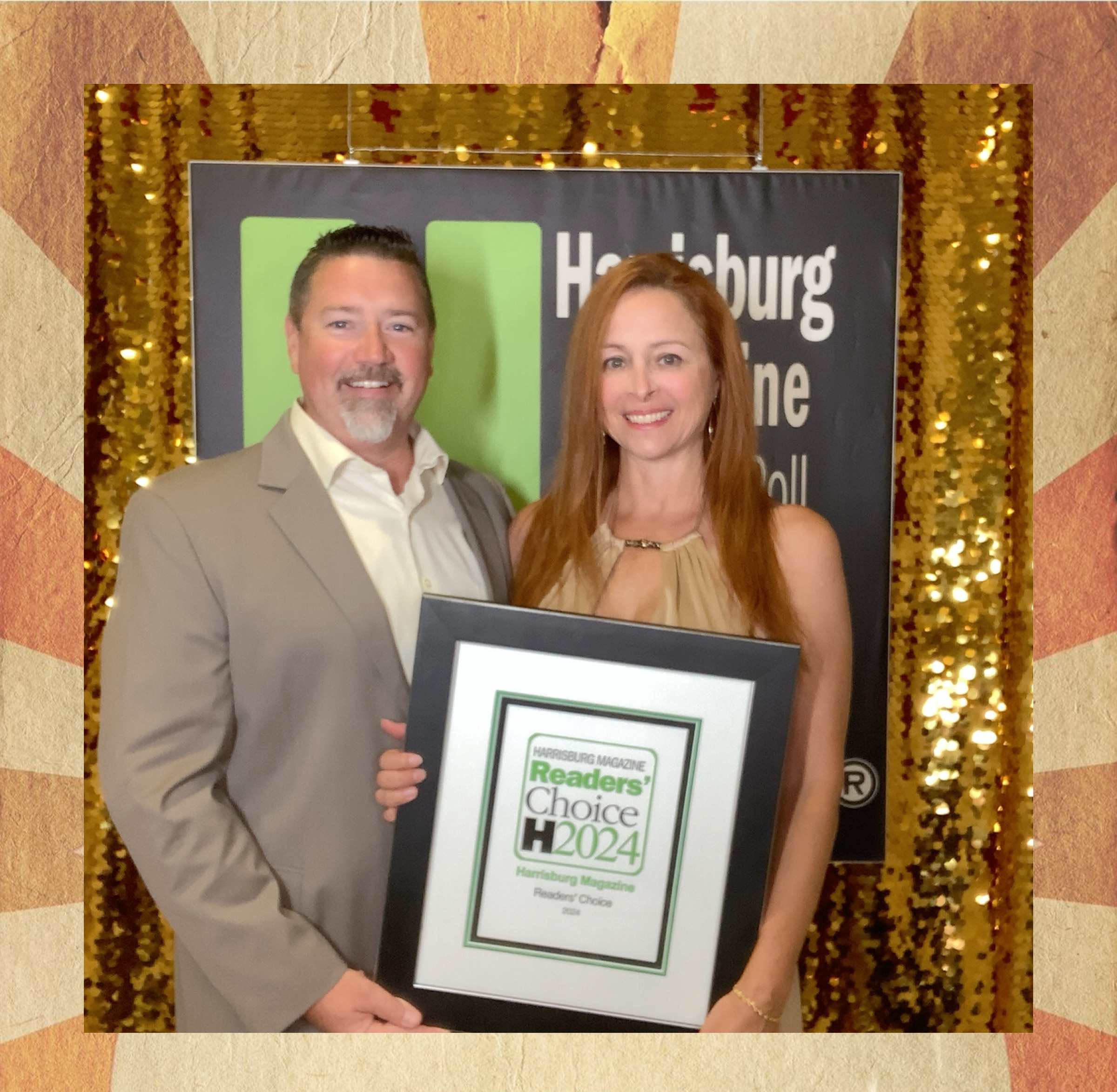 Handyworx owners, Chad Nagle and Danielle Nagle accepting Harrisburg Magazine Readers Choice 2024 Award for Best Home Repair / Handyman